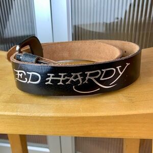 Ed Hardy “Love Slowly Kills” Black and Tan Leather Belt